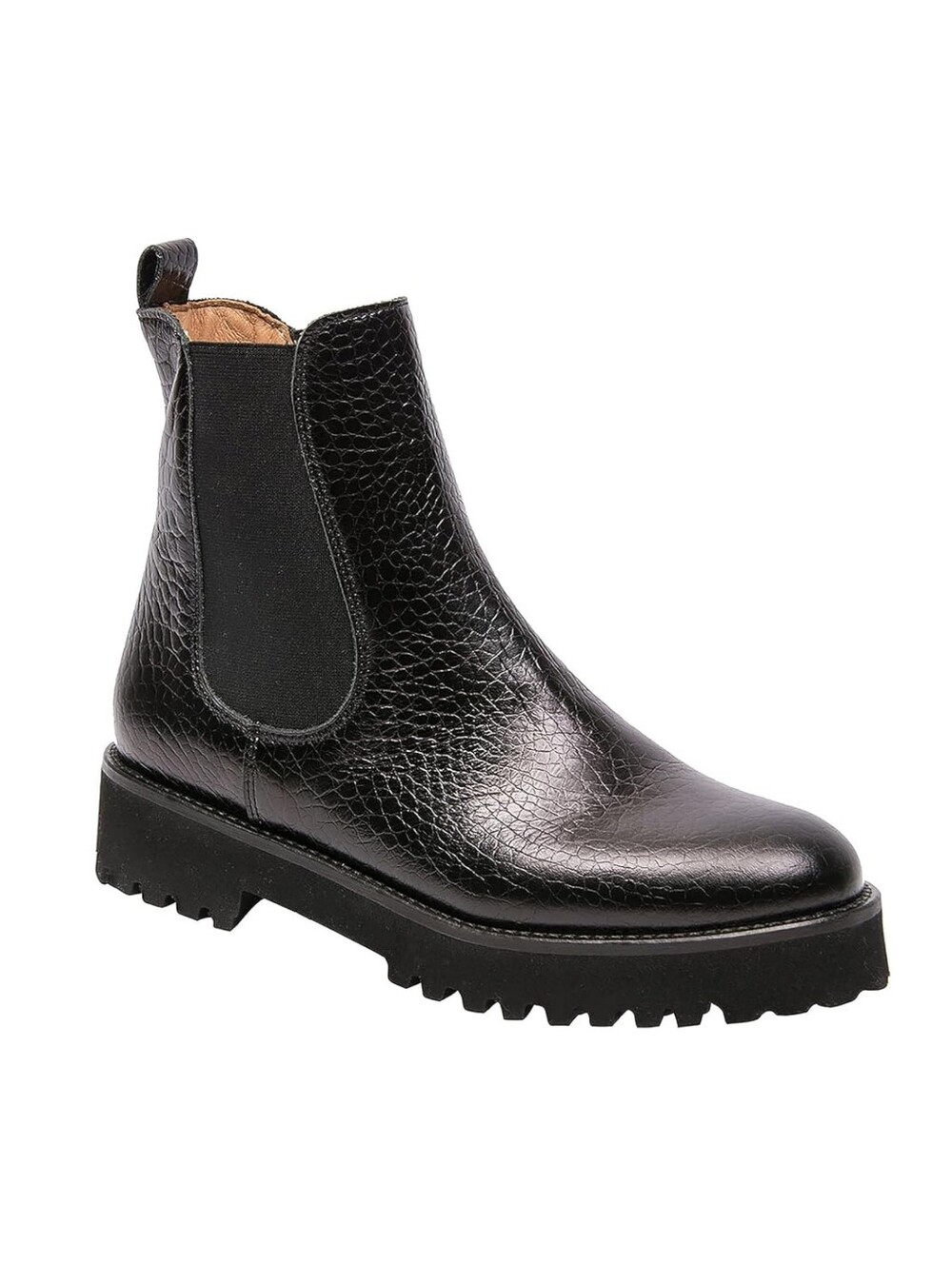 André Assous Peggy A2 Black Croc Leather Chelsea Lug Boots Size 9.5 Portugal